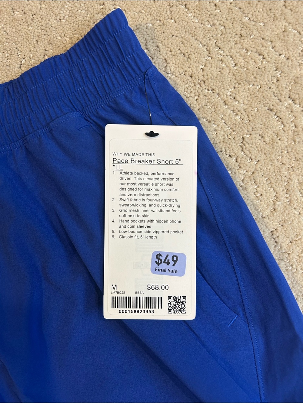 NWT Men’s Lululemon Pace Breaker Short 5” *LL Beach Ball Blue Size Medium - Picture 3 of 8
